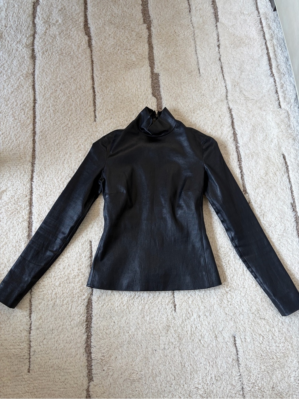 The Row Black 100% Leather Lambskin Turtleneck Top